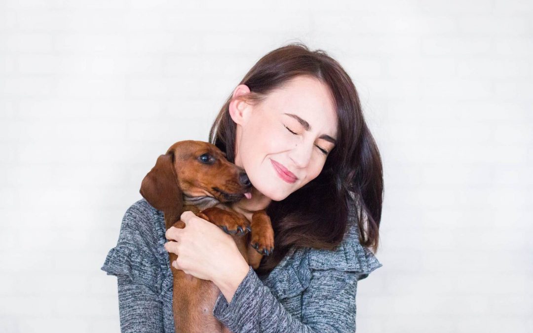 Plano pet sitter holding brown dachshund