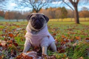 Pug enjoys a dog walk in Austin with VIP Pet services reaching it's fall goals