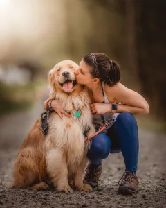 austin dog walker cuddles golden retriever bonding one of the many benefits of walking your dog